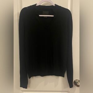 Merino Wool Cu Rame Sweater Women’s Sz XL Black Italy Ribbed Collar, Hem